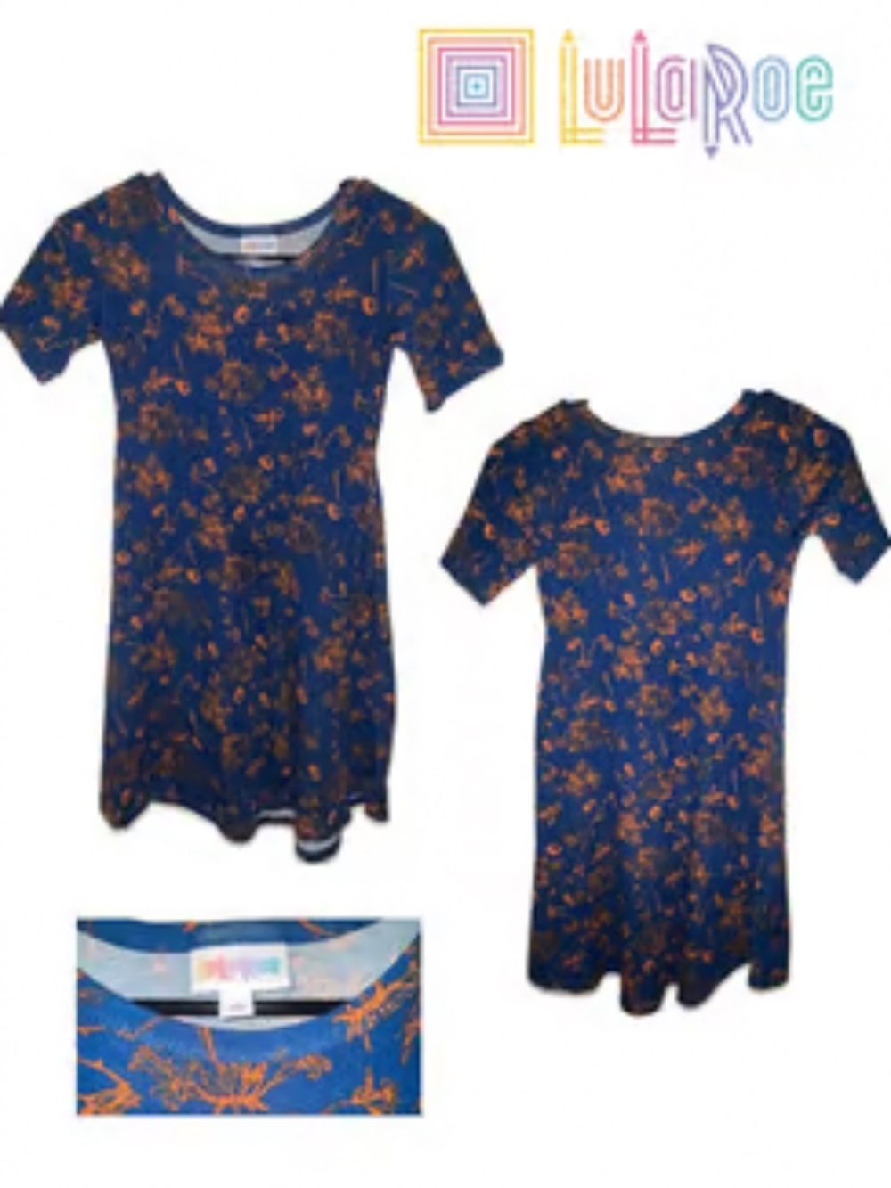 LuLaRoe Girls Blue Orange Floral Print Knee-Length Dress Size 10